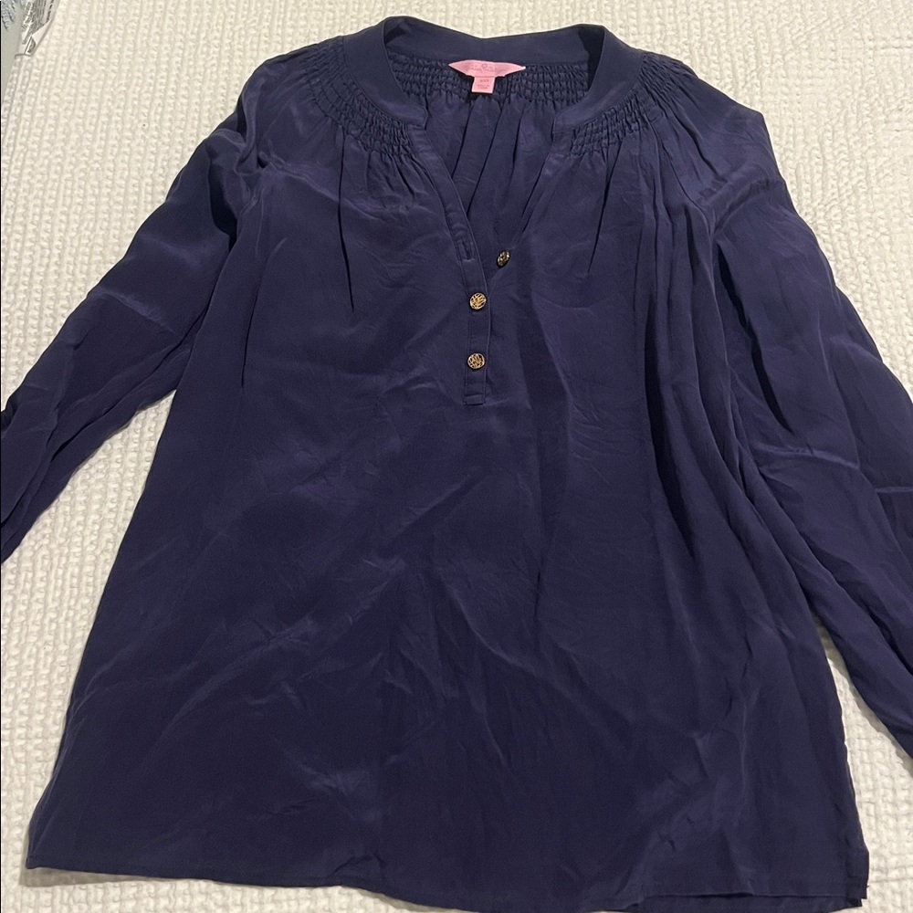 Lilly Pulitzer Deep Blue Blouse with Button Accents